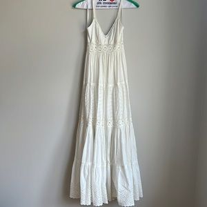 Bcbgmaxazaria, white cotton eyelet dress with slip. Size xs maxi like new